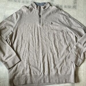 Polo Ralph Lauren Men Tan Oatmeal Quarter Zip Pullover Sweater Shirt XXL Preppy